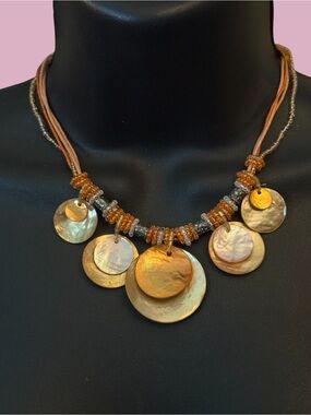 You & I bohemian mother of pearl discs statement necklace